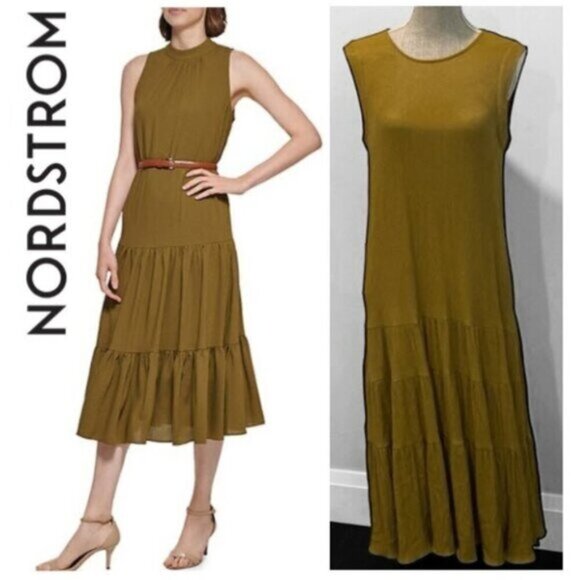 Nordstrom Sleeveless Green Dress size medium Tiered maxi Dress - Picture 1 of 15